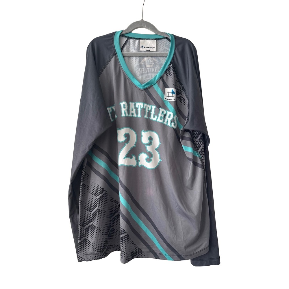 Sideout TX Rattlers Volleyball Jersey #23 Size XL Gray Teal Long Sleeve Athletic